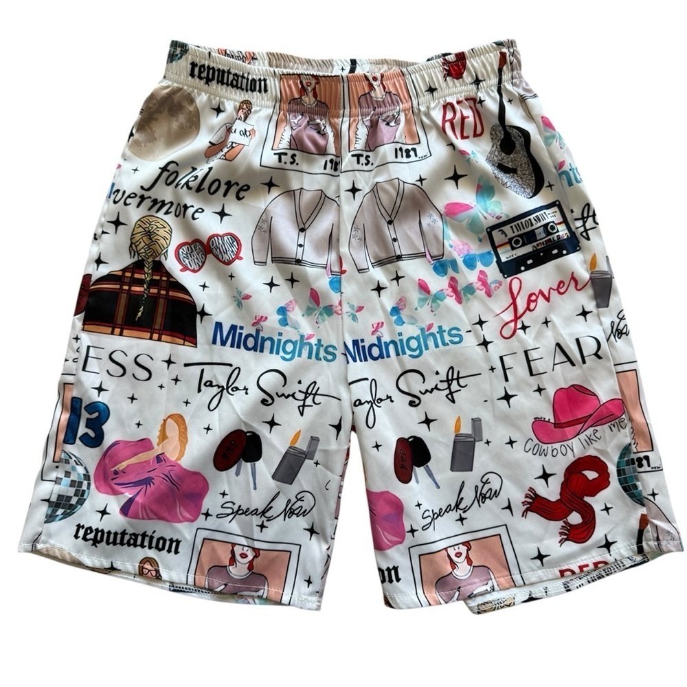 Taylor Swift Lounge Shorts S Multicolor Music-Themed Graphic Casual Satin Eras